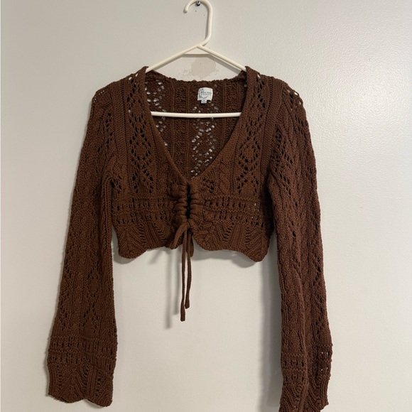 Blue Rain Tops - Francesca’s Women’s Chocolate Knit Boho Fairy Crop Top